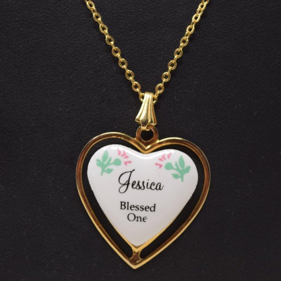 Heart Pendant Necklace Jessica Blessed One Goldtone Fashion Jewelry Flowers - Picture 4 of 11